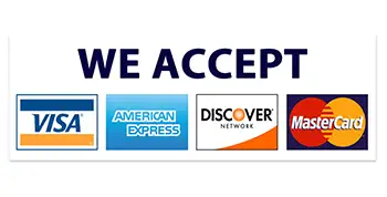 We accept Visa, MasterCard, American Express, Discover.